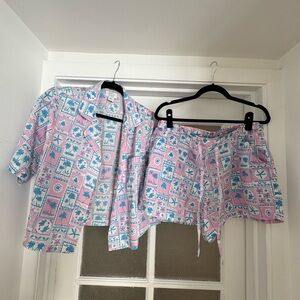 Sigrid Olsen Pink and Blue Printed Sleepwear Set